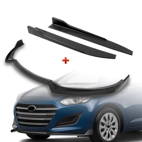 For 2013-2017 Hyundai Elantra GT Hatchback Matt Black Front Bumper Spoiler Lip + 31" x 4" Universal Black Car side Skirt Rocker Splitters Diffuser Winglet Wind  5pcs