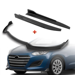 For 2013-2017 Hyundai Elantra GT Hatchback Matt Black Front Bumper Spoiler Lip + 31" x 4" Universal Black Car side Skirt Rocker Splitters Diffuser Winglet Wind  5pcs