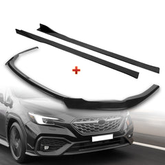 For 2022-2025 Subaru WRX ST-Style Painted BLK Front Bumper Spoiler Splitter Lip + 59" x 4" Universal Painted Black Side Skirt Extension Rocker Splitters Lip 9pcs