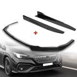 For 2022-2025 Subaru WRX ST-Style Painted BLK Front Bumper Spoiler Splitter Lip + 31"x4" Universal Painted Black Side Skirt Rocker Splitters Diffuser Winglet Wind  5pcs