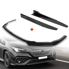 For 2022-2025 Subaru WRX ST-Style Painted BLK Front Bumper Spoiler Splitter Lip + 31"x4" Universal Painted Black Side Skirt Rocker Splitters Diffuser Winglet Wind  5pcs