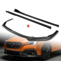 For 2022-2025 Subaru WRX ST-Style Carbon Look Front Bumper Spoiler Splitter Lip + 59" x 4" Universal Carbon Look Side Skirt Extension Rocker Splitters Lip 9pcs