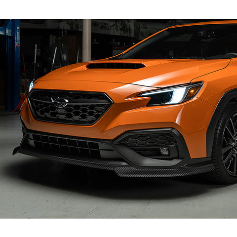 For 2022-2025 Subaru WRX ST-Style Carbon Look Front Bumper Spoiler Splitter Lip + 31"x4" Universal Carbon Style Side Skirt Rocker Splitters Diffuser Winglet Wind  5pcs