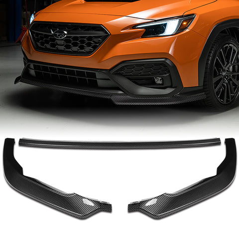 For 2022-2025 Subaru WRX ST-Style Carbon Look Front Bumper Spoiler Splitter Lip + 31"x4" Universal Carbon Style Side Skirt Rocker Splitters Diffuser Winglet Wind  5pcs