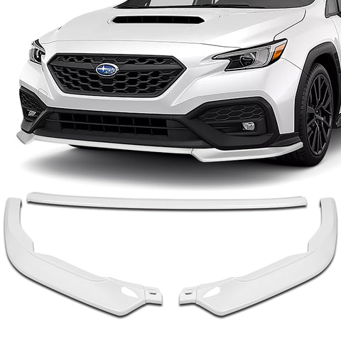 For 2022-2025 Subaru WRX ST-Style Painted WH Front Bumper Spoiler Splitter Lip + 86" x 4" Universal Painted White Side Skirt Extension Rocker Splitters Lip 9pcs