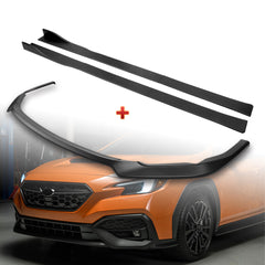 For 2022-2025 Subaru WRX ST-Style Matt Black Front Bumper Spoiler Splitter Lip + 59" x 4" Universal Black Side Skirt Extension Rocker Splitters Diffuser Lip 9pcs