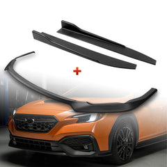 For 2022-2025 Subaru WRX ST-Style Matt Black Front Bumper Spoiler Splitter Lip + 31" x 4" Universal Black Car side Skirt Rocker Splitters Diffuser Winglet Wind  5pcs