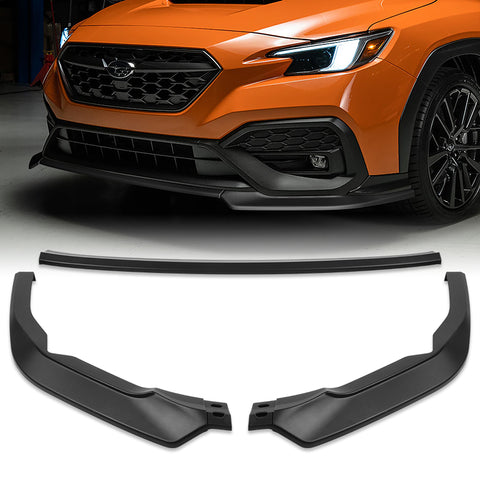 For 2022-2025 Subaru WRX ST-Style Matt Black Front Bumper Spoiler Splitter Lip + 31" x 4" Universal Black Car side Skirt Rocker Splitters Diffuser Winglet Wind  5pcs