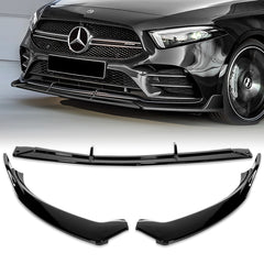 For 2019-2023 Mercedes A-Class AMG W177 Painted Black Front Bumper Lip Spoiler  3pcs