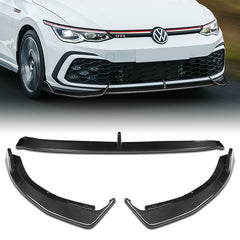 For 2021-2024 Volkswagen VW Golf GTI MK8 Carbon Fiber Front Bumper Lip Spoiler 3-pcs