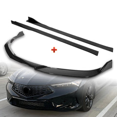 For 2023-2025 Acura Integra TR-Style Painted Black Front Bumper Lip Body Spoiler + 59" x 4" Universal Painted Black Side Skirt Extension Rocker Splitters Lip 9pcs