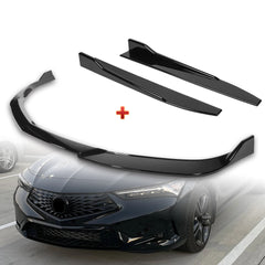 For 2023-2025 Acura Integra TR-Style Painted Black Front Bumper Lip Body Spoiler + 31"x4" Universal Painted Black Side Skirt Rocker Splitters Diffuser Winglet Wind  5pcs