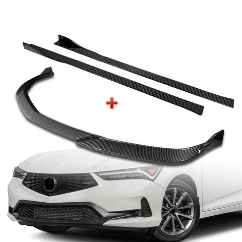 For 2023-2025 Acura Integra TR-Style Carbon Painted Front Bumper Lip Spoiler + 59" x 4" Universal Carbon Look Side Skirt Extension Rocker Splitters Lip 9pcs