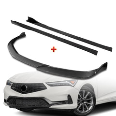 For 2023-2025 Acura Integra TR-Style Carbon Painted Front Bumper Lip Spoiler + 59" x 4" Universal Carbon Look Side Skirt Extension Rocker Splitters Lip 9pcs