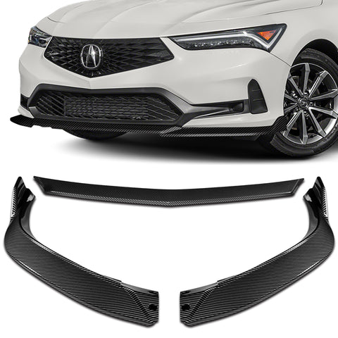 For 2023-2025 Acura Integra TR-Style Carbon Painted Front Bumper Lip Spoiler + 59" x 4" Universal Carbon Look Side Skirt Extension Rocker Splitters Lip 9pcs