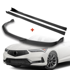 For 2023-2025 Acura Integra TR-Style Matt Black Front Bumper Lip Body Spoiler + 59" x 4" Universal Black Side Skirt Extension Rocker Splitters Diffuser Lip 9pcs