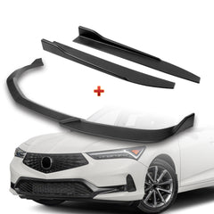 For 2023-2025 Acura Integra TR-Style Matt Black Front Bumper Lip Body Spoiler + 31" x 4" Universal Black Car side Skirt Rocker Splitters Diffuser Winglet Wind  5pcs