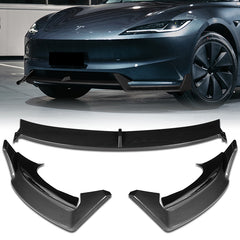 For 2024-2025 Tesla Model 3 Carbon Painted Front Bumper Lip Spoiler Splitter  3pcs