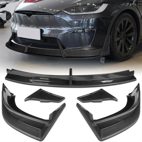 For 2022-2025 Tesla Model X Carbon Painted Front Bumper Lip Splitter Spoiler  3pcs