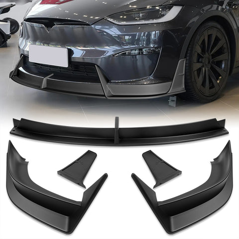 For 2022-2025 Tesla Model X Matt Black Front Bumper Lip Splitter Spoiler Bodykit  5 pcs