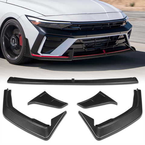 For 2024-2025 Hyundai Elantra N-Line Carbon Painted Front Bumper Lip Spoiler  5pcs