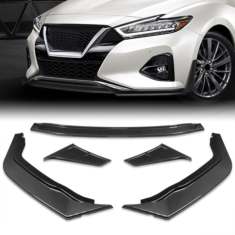 For 2019-2024 Nissan Maxima Carbon Painted Front Bumper Lip Splitter Spoiler  5pcs