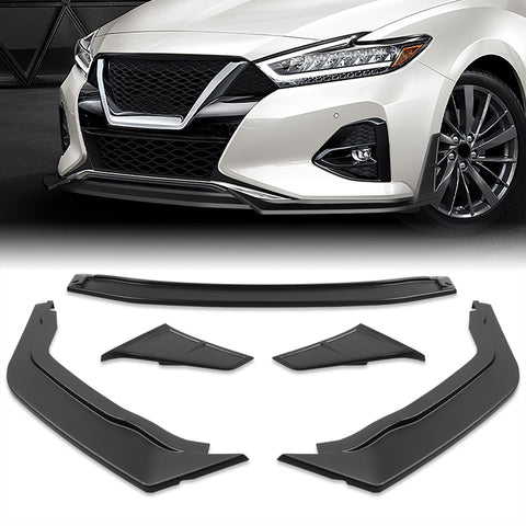 For 2019-2024 Nissan Maxima STP-Style Unpainted Black Front Bumper Lip Splitter Spoiler  5pcs