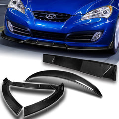 For 2010-2012 Hyundai Genesis Coupe Real Carbon Fiber Front Bumper Spoiler Lip 3pcs + For 2010-2016 Hyundai Genesis Coupe 2DR OE-Style Carbon Fiber Trunk Spoiler Wing + For 2010-2016 Hyundai Genesis Coupe Carbon Fiber Rear Roof Visor Window Spoiler