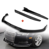 For 2017-2018 Audi A4 B9 STP-Sty Painted Black Front Bumper Splitter Spoiler Lip + 31"x4" Universal Painted Black Side Skirt Rocker Splitters Diffuser Winglet Wind  5pcs