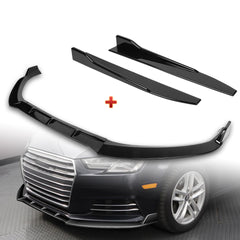 For 2017-2018 Audi A4 B9 STP-Sty Painted Black Front Bumper Splitter Spoiler Lip + 31"x4" Universal Painted Black Side Skirt Rocker Splitters Diffuser Winglet Wind  5pcs