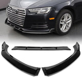 For 2017-2018 Audi A4 B9 STP-Sty Painted Black Front Bumper Splitter Spoiler Lip + 59" x 4" Universal Painted Black Side Skirt Extension Rocker Splitters Lip 9pcs