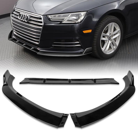 For 2017-2018 Audi A4 B9 STP-Sty Painted Black Front Bumper Splitter Spoiler Lip + 59" x 4" Universal Painted Black Side Skirt Extension Rocker Splitters Lip 9pcs