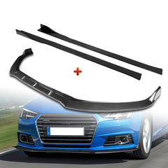 For 2017-2018 Audi A4 B9 STP-Style Carbon Look Front Bumper Splitter Spoiler Lip  + 59" x 4" Universal Carbon Look Side Skirt Extension Rocker Splitters Lip 9pcs