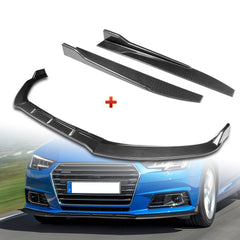For 2017-2018 Audi A4 B9 STP-Style Carbon Look Front Bumper Splitter Spoiler Lip + 31"x4" Universal Carbon Style Side Skirt Rocker Splitters Diffuser Winglet Wind  5pcs