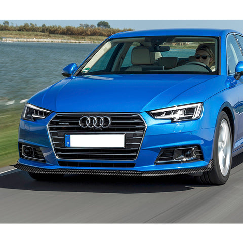 For 2017-2018 Audi A4 B9 STP-Style Carbon Look Front Bumper Splitter Spoiler Lip + 31"x4" Universal Carbon Style Side Skirt Rocker Splitters Diffuser Winglet Wind  5pcs