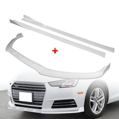 For 2017-2018 Audi A4 B9 STP-Sty Painted White Front Bumper Splitter Spoiler Lip + 86" x 4" Universal Painted White Side Skirt Extension Rocker Splitters Lip 9pcs