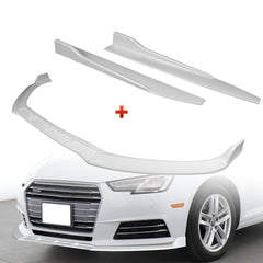 For 2017-2018 Audi A4 B9 STP-Sty Painted White Front Bumper Splitter Spoiler Lip + 31"x4" Universal Painted White Side Skirt Rocker Splitters Diffuser Winglet Wind  5pcs