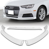 For 2017-2018 Audi A4 B9 STP-Sty Painted White Front Bumper Splitter Spoiler Lip + 86" x 4" Universal Painted White Side Skirt Extension Rocker Splitters Lip 9pcs