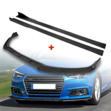 For 2017-2018 Audi A4 B9 STP-Style Matt Black Front Bumper Splitter Spoiler Lip + 59" x 4" Universal Black Side Skirt Extension Rocker Splitters Diffuser Lip 9pcs