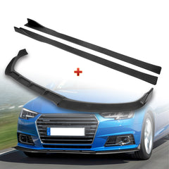 For 2017-2018 Audi A4 B9 STP-Style Matt Black Front Bumper Splitter Spoiler Lip + 59" x 4" Universal Black Side Skirt Extension Rocker Splitters Diffuser Lip 9pcs