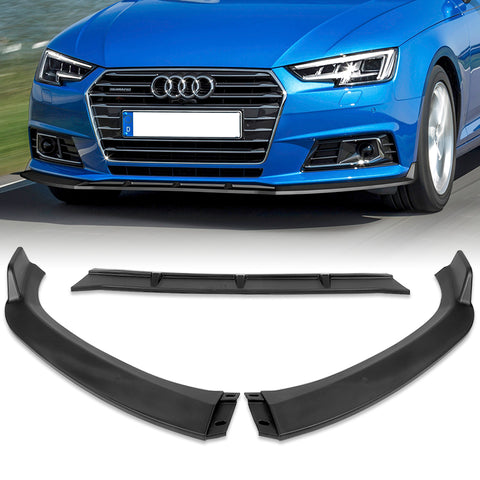 For 2017-2018 Audi A4 B9 STP-Style Matt Black Front Bumper Splitter Spoiler Lip + 59" x 4" Universal Black Side Skirt Extension Rocker Splitters Diffuser Lip 9pcs