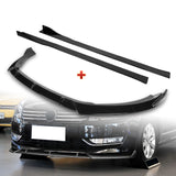 For 2012-2015 Volkswagen VW Passat Sedan Painted Black Front Bumper Spoiler Lip + 59" x 4" Universal Painted Black Side Skirt Extension Rocker Splitters Lip 9pcs