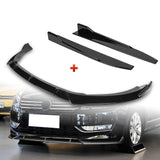 For 2012-2015 Volkswagen VW Passat Sedan Painted Black Front Bumper Spoiler Lip + 31"x4" Universal Painted Black Side Skirt Rocker Splitters Diffuser Winglet Wind  5pcs