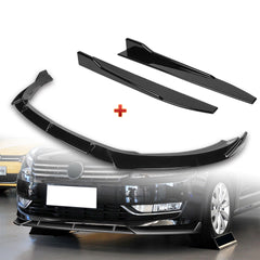 For 2012-2015 Volkswagen VW Passat Sedan Painted Black Front Bumper Spoiler Lip + 31"x4" Universal Painted Black Side Skirt Rocker Splitters Diffuser Winglet Wind  5pcs