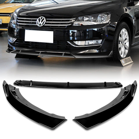 For 2012-2015 Volkswagen VW Passat Sedan Painted Black Front Bumper Spoiler Lip + 31"x4" Universal Painted Black Side Skirt Rocker Splitters Diffuser Winglet Wind  5pcs