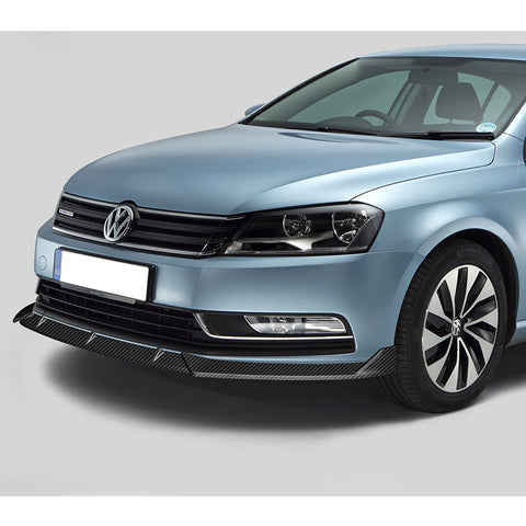 For 2012-2015 Volkswagen VW Passat Sedan Carbon Painted Front Bumper Spoiler Lip + 59" x 4" Universal Carbon Look Side Skirt Extension Rocker Splitters Lip 9pcs