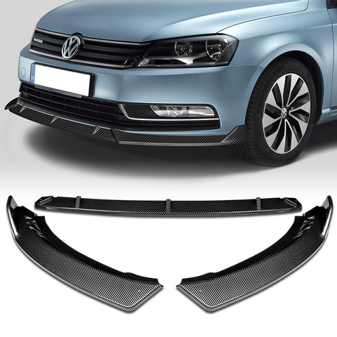 For 2012-2015 Volkswagen VW Passat Sedan Carbon Painted Front Bumper Spoiler Lip + 59" x 4" Universal Carbon Look Side Skirt Extension Rocker Splitters Lip 9pcs