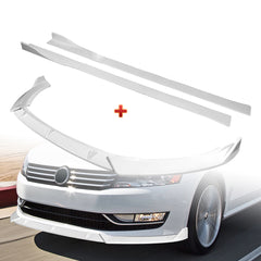 For 2012-2015 Volkswagen VW Passat Sedan Painted White Front Bumper Spoiler Lip + 86" x 4" Universal Painted White Side Skirt Extension Rocker Splitters Lip 9pcs