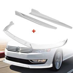 For 2012-2015 Volkswagen VW Passat Sedan Painted White Front Bumper Spoiler Lip + 31"x4" Universal Painted White Side Skirt Rocker Splitters Diffuser Winglet Wind  5pcs