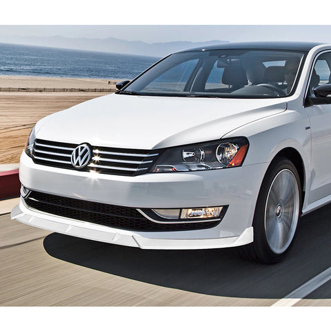 For 2012-2015 Volkswagen VW Passat Sedan Painted White Front Bumper Spoiler Lip + 86" x 4" Universal Painted White Side Skirt Extension Rocker Splitters Lip 9pcs